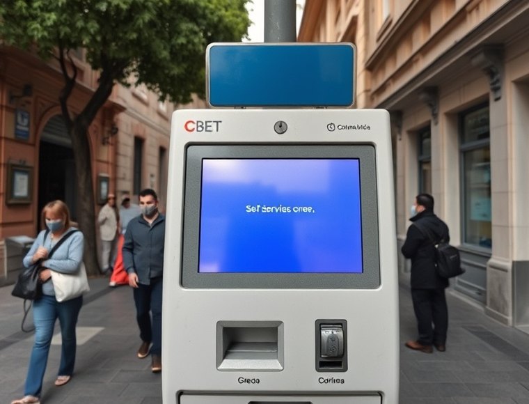 Antes — Terminal bloqueado por un error de aplicación y fuera de servicio.